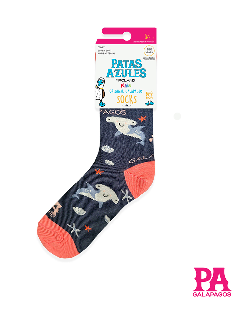TIBURONES MARTILLO, ESTRELLAS DE MAR Y CONCHAS FONDO AZUL MARINO Y ROSA - Image 2