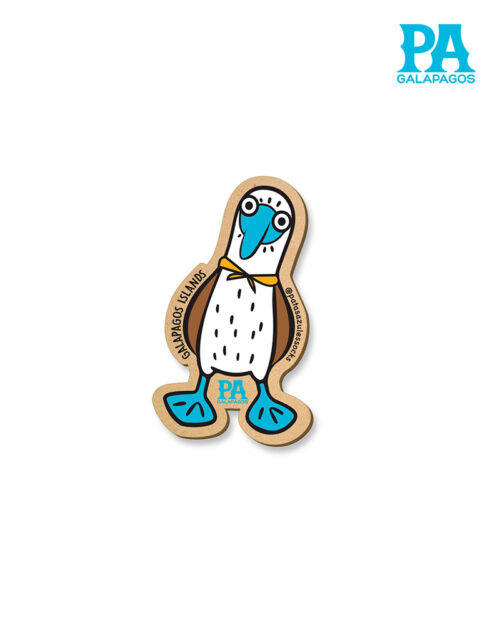 Imán mdf piquero de patas azules con logo celeste